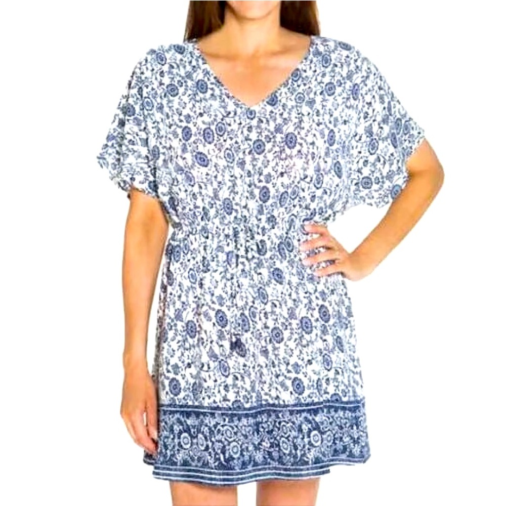 Mario Serrani Floral Blue and White Women's Beach Cover-Up /XL